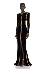Anna Black Crystal Embellished Front Slit Maxi Dress