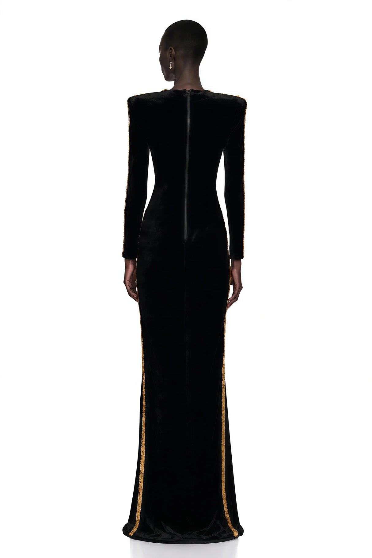 Anna Black Crystal Embellished Front Slit Maxi Dress