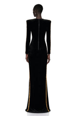Anna Black Crystal Embellished Front Slit Maxi Dress