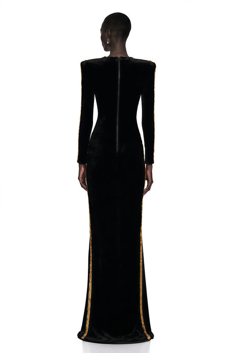 Giulia Maxi Dress Black Crystal Embellished Front Slit