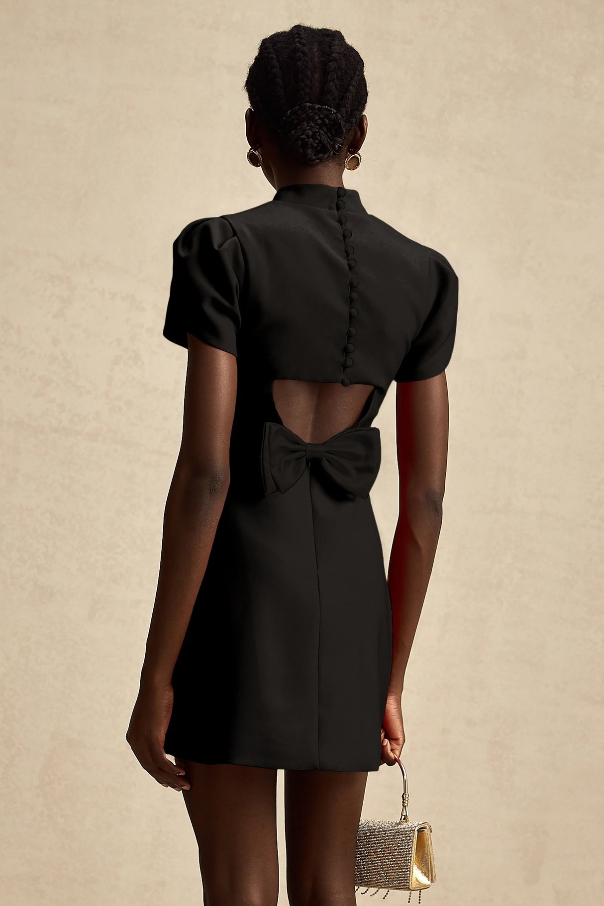 Anna Black PetalSleeve CutOut Bow Mini Dress