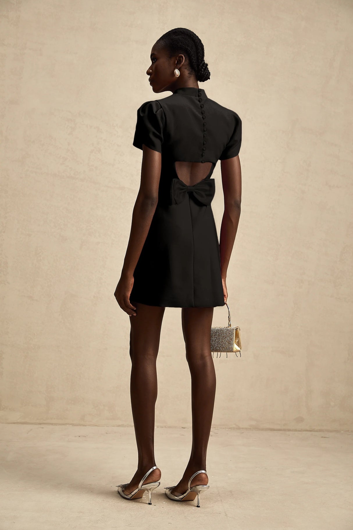 Anna Black PetalSleeve CutOut Bow Mini Dress