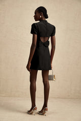 Anna Black PetalSleeve CutOut Bow Mini Dress