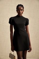 Anna Black PetalSleeve CutOut Bow Mini Dress