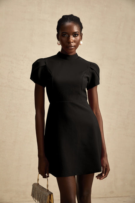 Anna Black PetalSleeve CutOut Bow Mini Dress