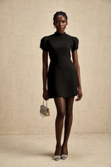 Anna Black PetalSleeve CutOut Bow Mini Dress