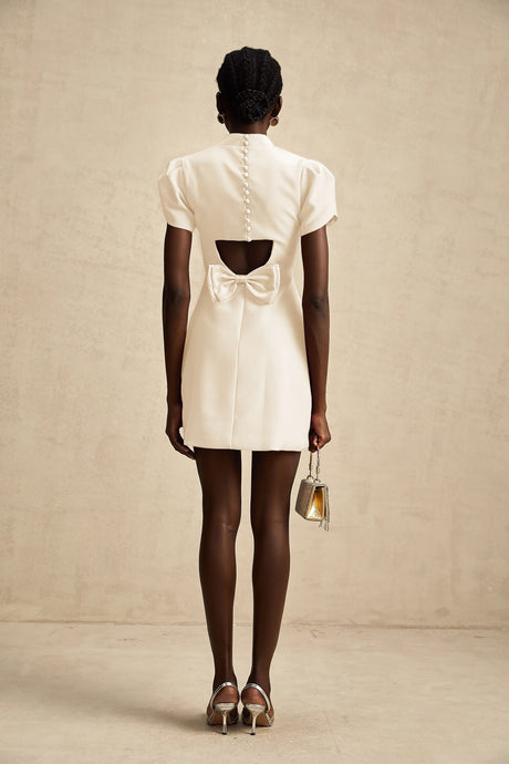 Anna White Petal Sleeve Cut Out Bow Mini Dress