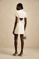 Anna White Petal Sleeve Cut Out Bow Mini Dress
