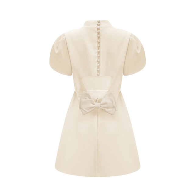 Anna White Petal Sleeve Cut Out Bow Mini Dress