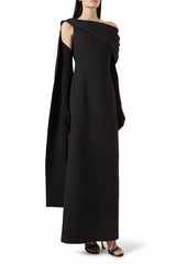Annabelle Black CapeDesign Ribbon Maxi Dress Without Gloves