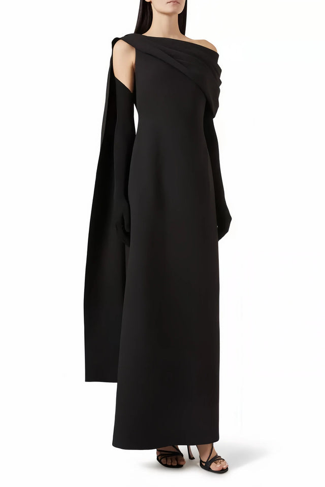 Annabelle Black CapeDesign Ribbon Maxi Dress Without Gloves