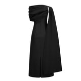 Annabelle Black CapeDesign Ribbon Maxi Dress Without Gloves