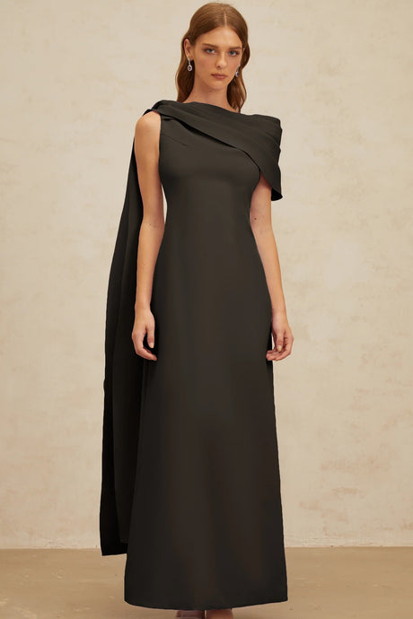 Natalia Maxi Dress Black Cape-Design Ribbon