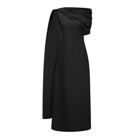Annabelle Black CapeDesign Ribbon Maxi Dress