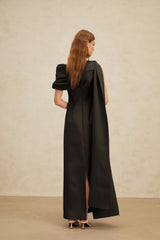 Annabelle Black CapeDesign Ribbon Maxi Dress
