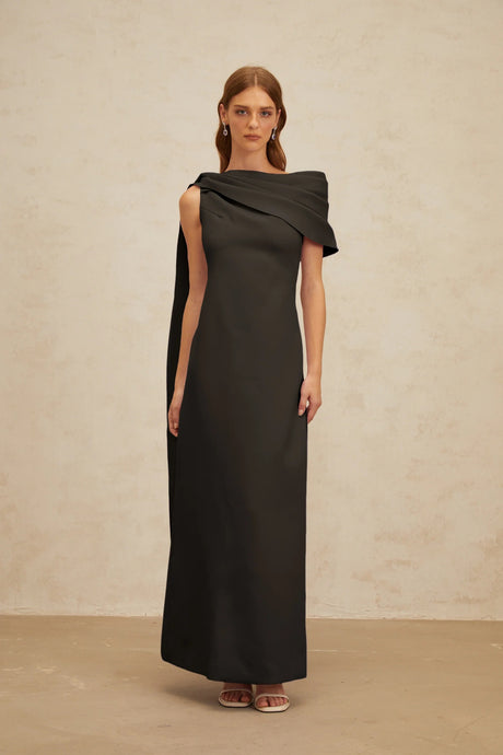 Natalia Maxi Dress Black Cape-Design Ribbon
