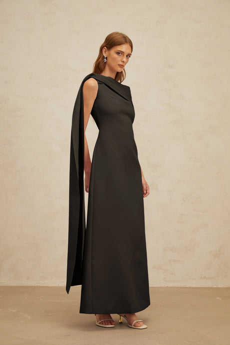 Natalia Maxi Dress Black Cape-Design Ribbon