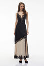 Annabelle Black Vneck Lace Trim Panelled Slit Maxi Dress