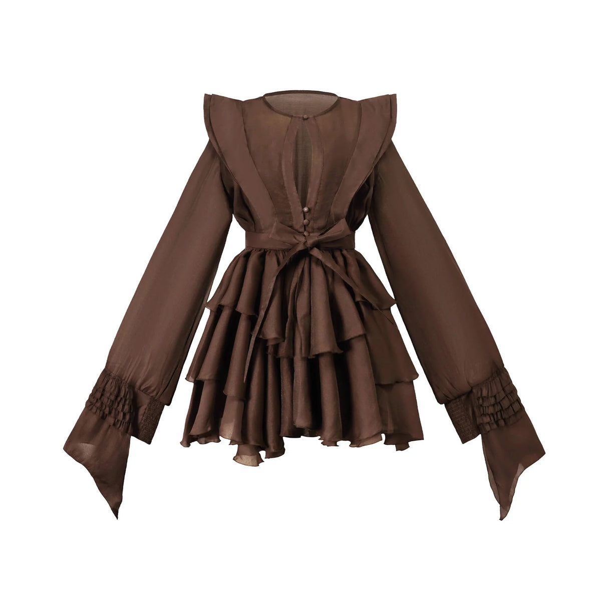 Annabelle Brown Cutout Ruffled Mini Dress