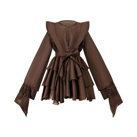 Annabelle Brown Cutout Ruffled Mini Dress