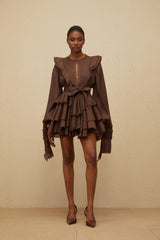 Annabelle Brown Cutout Ruffled Mini Dress