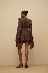 Annabelle Brown Cutout Ruffled Mini Dress