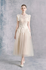 Annabelle Flowerappliqué Tulle Midi Dress Without Belt