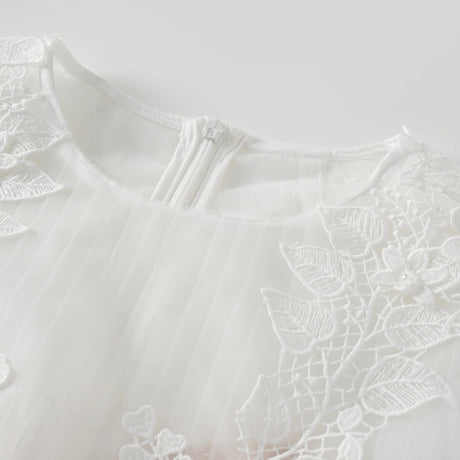 Annabelle Flowerappliqué Tulle Midi Dress Without Belt