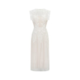 Annabelle Flowerappliqué Tulle Midi Dress