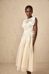 Annabelle Flowerappliqué Tulle Midi Dress