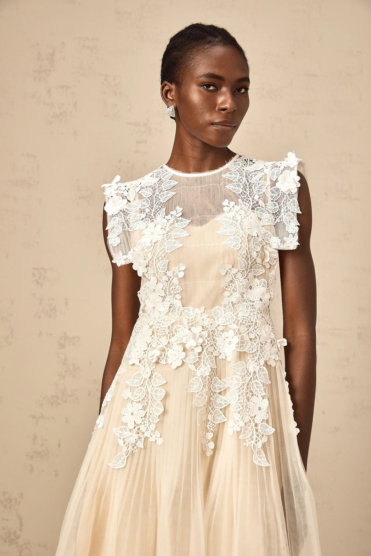 Annabelle Flowerappliqué Tulle Midi Dress