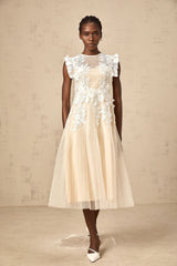 Annabelle Flowerappliqué Tulle Midi Dress