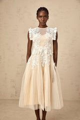 Annabelle Flowerappliqué Tulle Midi Dress