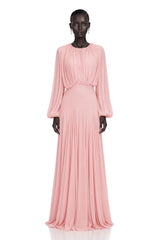 Annabelle Pink Lantern Sleeve Pleated Maxi Dress