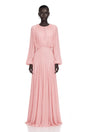 Annabelle Pink Lantern Sleeve Pleated Maxi Dress