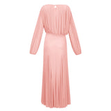 Annabelle Pink Lantern Sleeve Pleated Maxi Dress