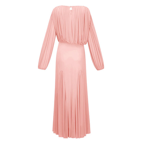 Annabelle Pink Lantern Sleeve Pleated Maxi Dress