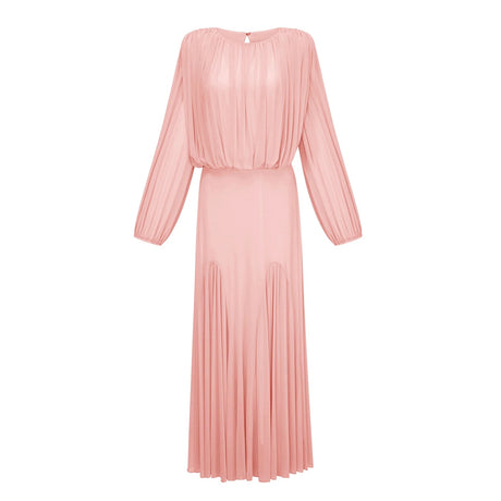 Annabelle Pink Lantern Sleeve Pleated Maxi Dress