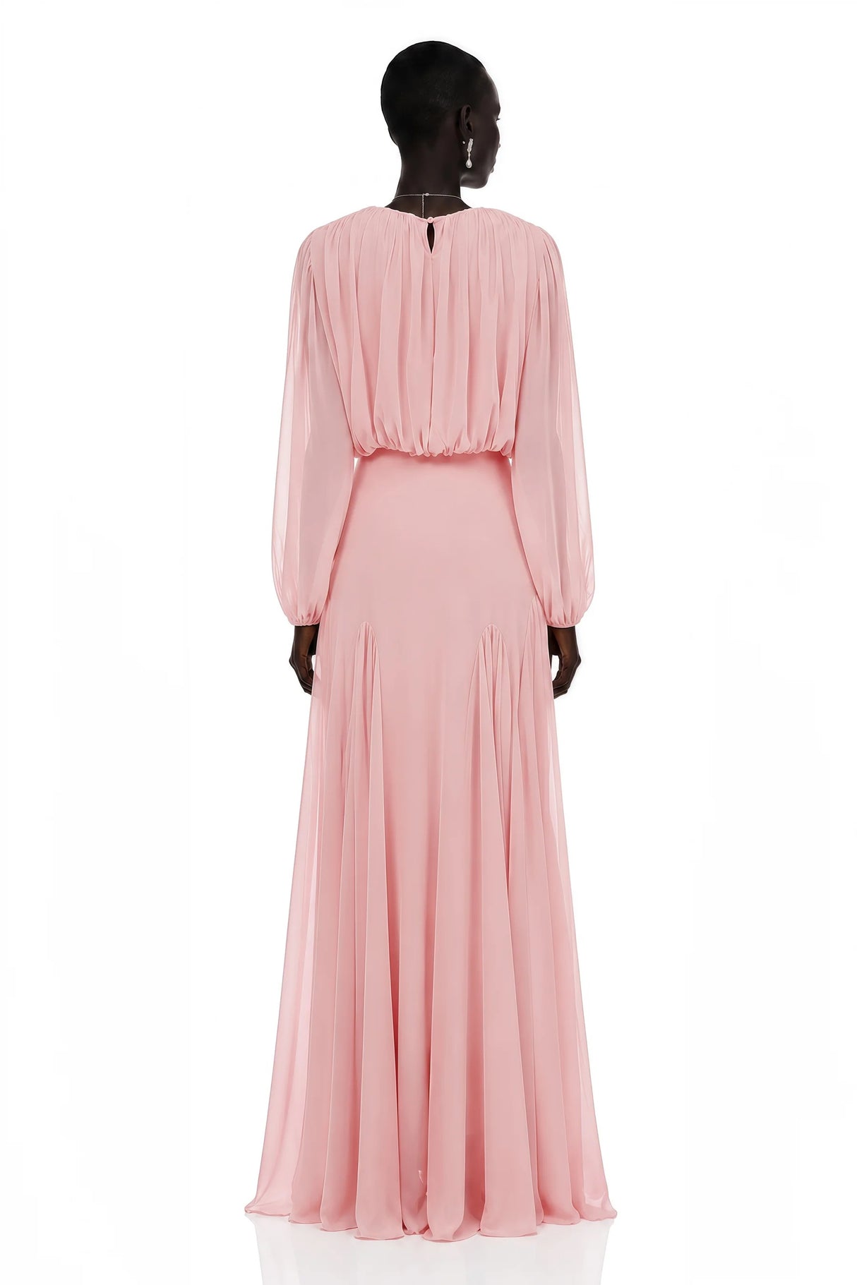 Annabelle Pink Lantern Sleeve Pleated Maxi Dress