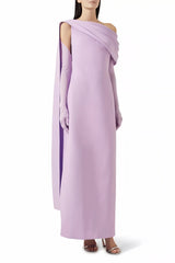 Annabelle Purple CapeDesign Ribbon Maxi Dress Without Gloves