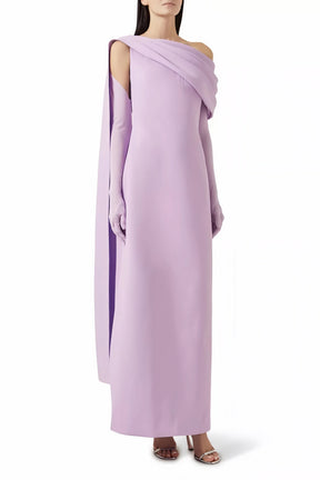 Annabelle Purple CapeDesign Ribbon Maxi Dress Without Gloves