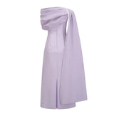 Annabelle Purple CapeDesign Ribbon Maxi Dress Without Gloves