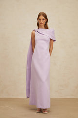 Annabelle Purple CapeDesign Ribbon Maxi Dress