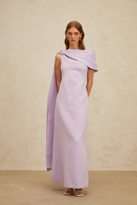 Annabelle Purple CapeDesign Ribbon Maxi Dress