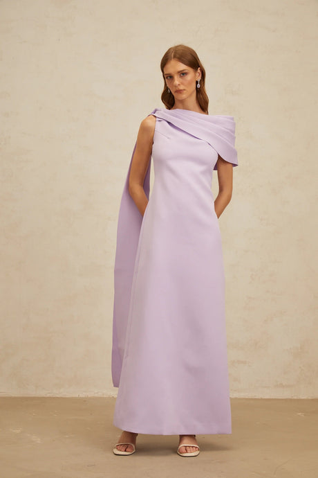 Annabelle Purple CapeDesign Ribbon Maxi Dress