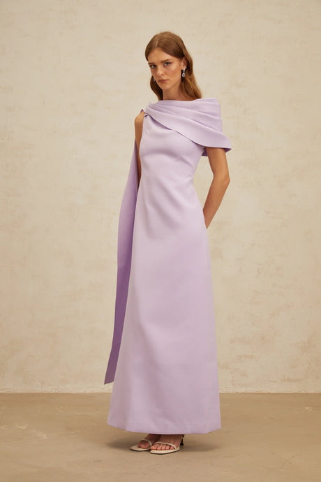 Annabelle Purple CapeDesign Ribbon Maxi Dress
