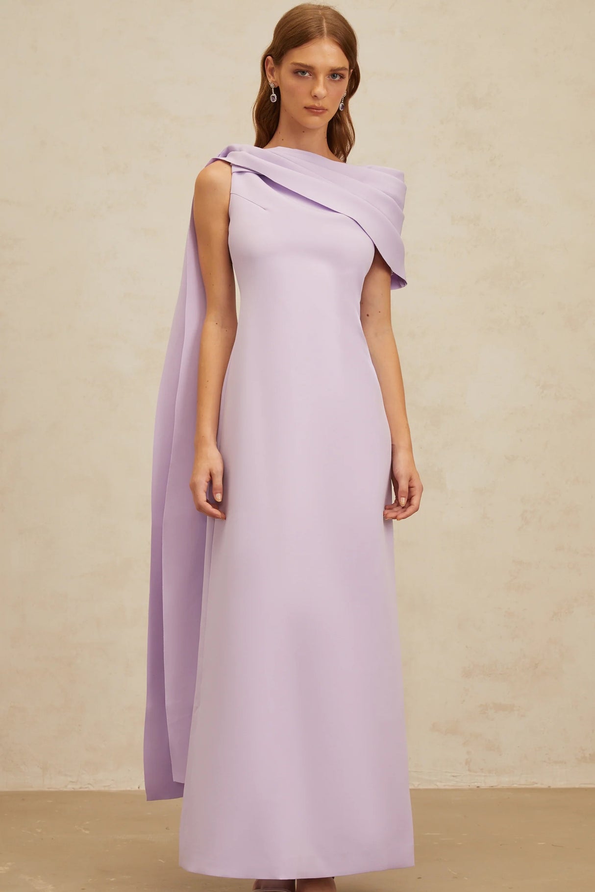 Annabelle Purple CapeDesign Ribbon Maxi Dress