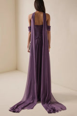 Annabelle Purple Off Shoulder Ruched Maxi Dress with Twist Front