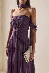 Annabelle Purple Off Shoulder Ruched Maxi Dress with Twist Front