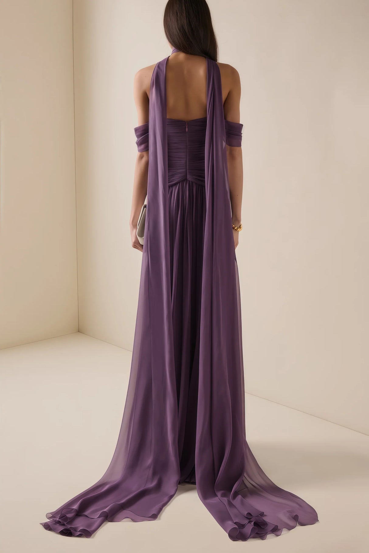 Annabelle Purple Off Shoulder Ruched Maxi Dress with Twist Front